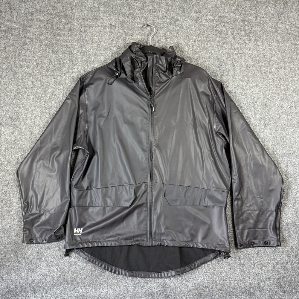 Helly Hansen Rain Jacket Mens Large Black Voss HH Waterproof PU Hooded Outdoor